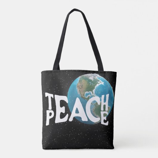 "Leer vrede" Tekst en Planeet Aarde Tote Bag (Achterkant)