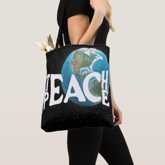 "Leer vrede" Tekst en Planeet Aarde Tote Bag (Dichtbij)