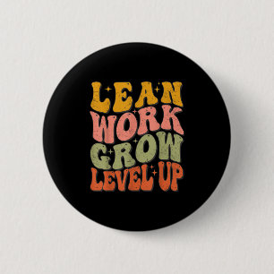 Leer werk Grow Level Up Retro Groovy Motivatie Ronde Button 5,7 Cm