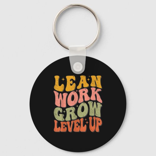 Leer werk Grow Level Up Retro Groovy Motivatie Sleutelhanger (Voorkant)