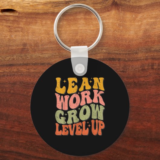 Leer werk Grow Level Up Retro Groovy Motivatie Sleutelhanger (Voorkant)