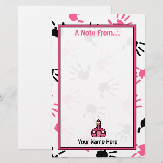 Leerapparaat — Roze en zwarte handafdrukken Briefpapier (Voorkant / Achterkant)