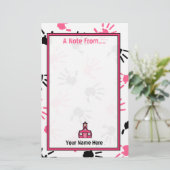 Leerapparaat — Roze en zwarte handafdrukken Briefpapier (Staand voorkant)