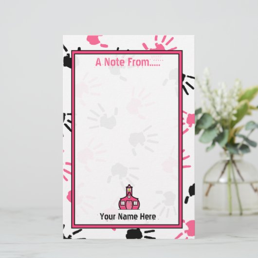 Leerapparaat — Roze en zwarte handafdrukken Briefpapier (Staand voorkant)