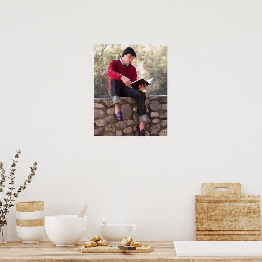 Leerboek van de student en Zitten op Stone Wall Poster (Keuken)