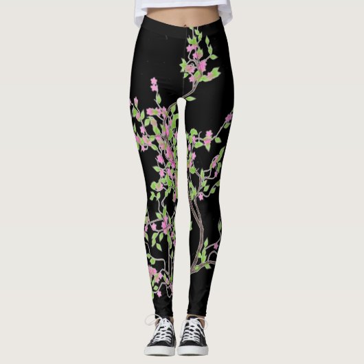 Leerboom met bloemen leggings (Voorkant)