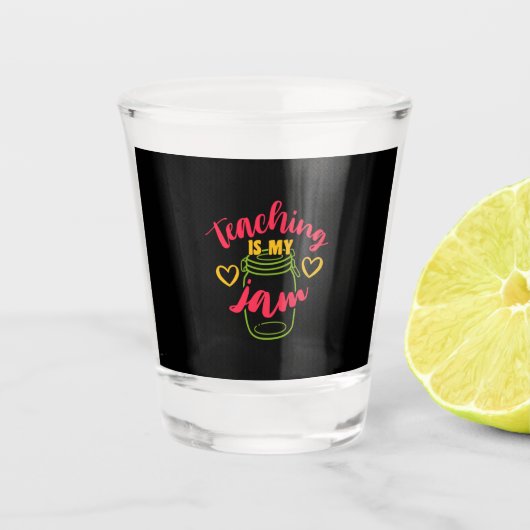 Leerdag doceren is mijn jam shot glas (Voorkant)