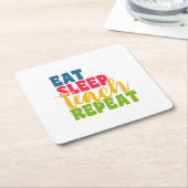 Leerdag Eat Sleep Teach Herhaal Kartonnen Onderzetters (Schuin)