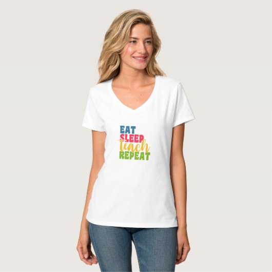 Leerdag Eat Sleep Teach Herhaal T-shirt (Voorkant volledig)