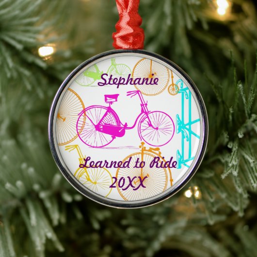 Leerde naar Ride Bike Keepslag en Jaar Metalen Ornament (Boom)