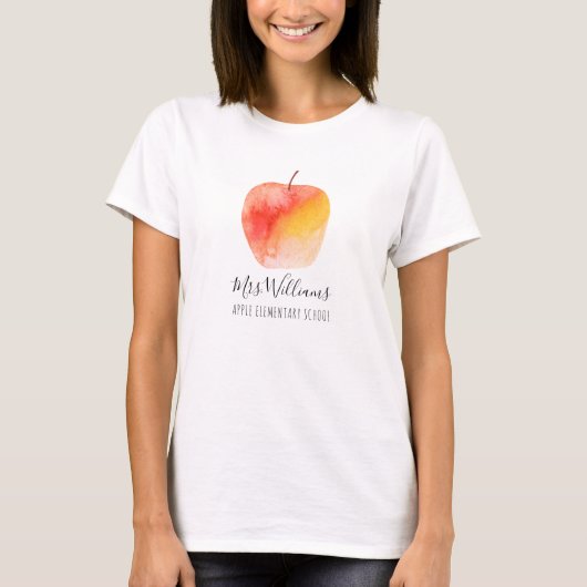 Leerernaam en Waterverf Apple T-Shirt (Voorkant)