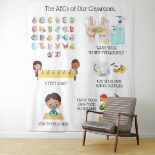 Leerklas Covid-regels voor onderwijs Wandkleed