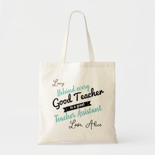 leerkracht blauwgroen gepersonaliseerd tote bag (Voorkant)
