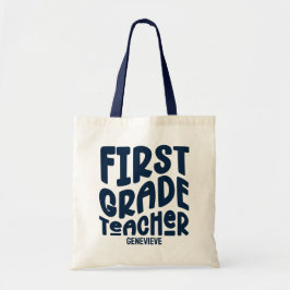 Leerkracht Eerste Leerjaar | Donkerblauw Typografi Tote Bag