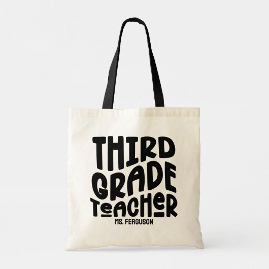 Leerkracht Groep Vijf | Zwarte Typography Design Tote Bag (Achterkant)