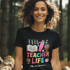 Leerkracht leven kleurrijk retro quote t-shirt
