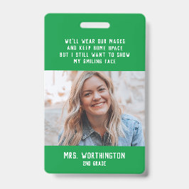 Leerkracht naam badge met foto groen