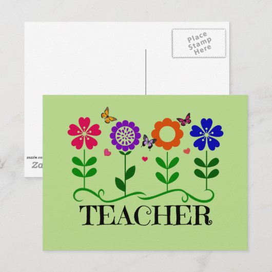 Leerkrachten, harten en bloemen en  vlinders briefkaart (Voorkant / Achterkant)