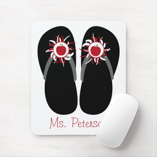 Leerkrachten Teenslippers met rode appels en pom-p Muismat (Met muis)