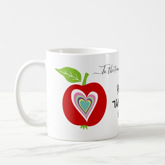 Leerkrachten Valentijnsdag kleurrijk hart en appel Koffiemok (Links)