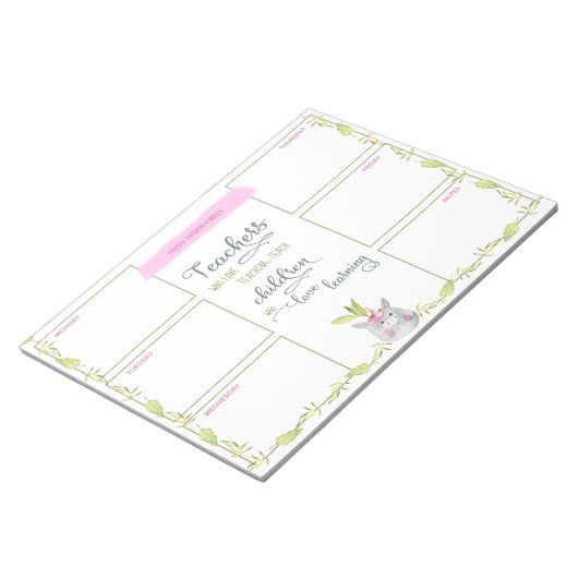 Leerkrachten Weekly Planner Cute Unicorn Potlood P Notitieblok (Schuin)