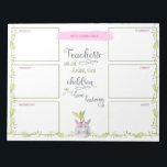 Leerkrachten Weekly Planner Cute Unicorn Potlood P Notitieblok<br><div class="desc">Gepersonaliseerde wekelijkse planner met het citaat van de leraar. De planner heeft een sectie voor elke weekdag plus een extra sectie voor nota's of uw om lijst te doen. Deze waterverf heeft een schattig eenhoornkorrelig plant en een grens van bladeren en groen. Het gezegde van de leraar in het centrum...</div>