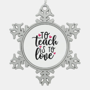 Leerkunst om te leren is liefde tin sneeuwvlok ornament
