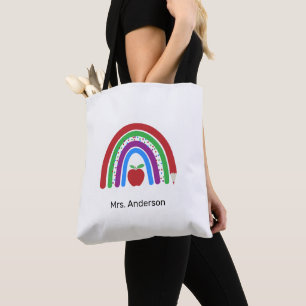 Leerleraar kleurrijke tuinregenboog tote bag