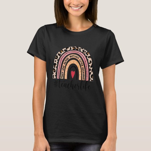 Leerleraar leven Boho Leopard Rainbow Teach Love I T-shirt (Voorkant)