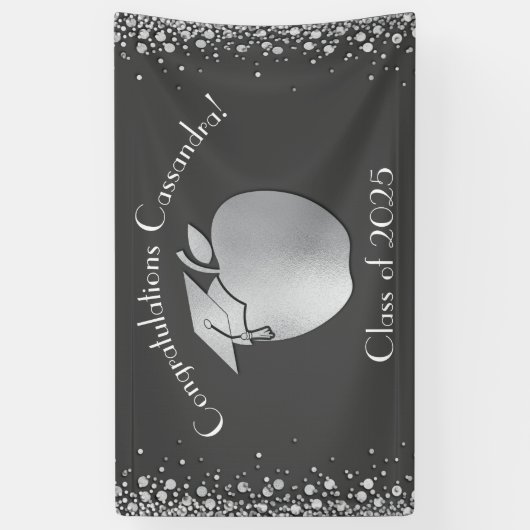 Leerleraar onderwijs Afstuderen Gray Silver Spandoek (Verticaal)