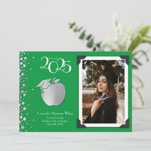 Leerleraar onderwijs Silver Afstuderen Green Kaart (Staand voorkant)