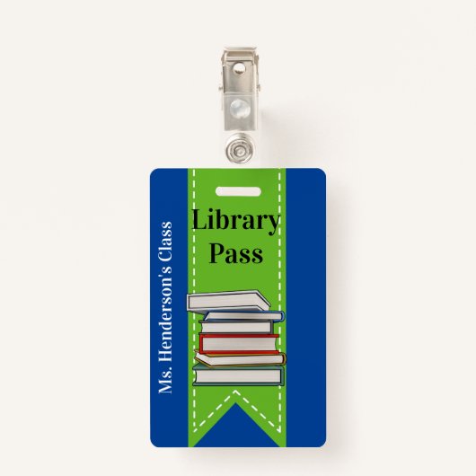 Leerleraar schoolbibliotheek Hall Pass Badge (Achterkant met clip)