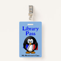 Leerleraar schoolbibliotheek Hall Pass Badge