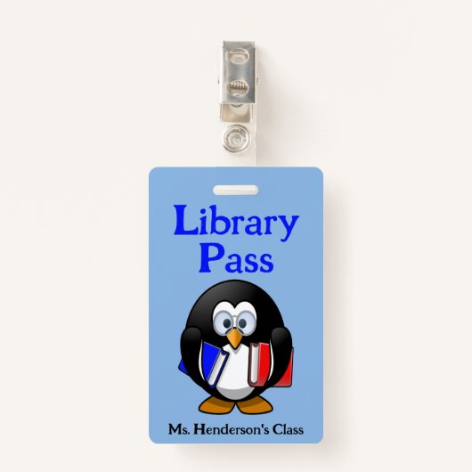 Leerleraar schoolbibliotheek Hall Pass Badge (Voorkant met clip)