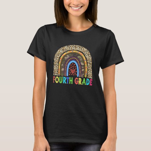 Leerleraar Vierde graad Leopard Regenboog Terug T-shirt (Voorkant)
