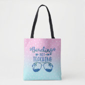 Leerleraar zomerpastel blauwe roze ombre tote bag (Voorkant)