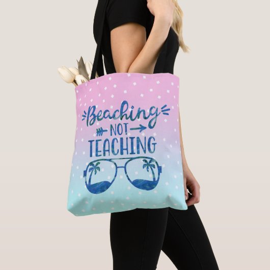 Leerleraar zomerpastel blauwe roze ombre tote bag (Dichtbij)