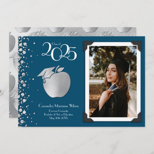 Leerlerarenopleiding Silver Afstuderen Navy Blue Kaart (Voorkant / Achterkant)