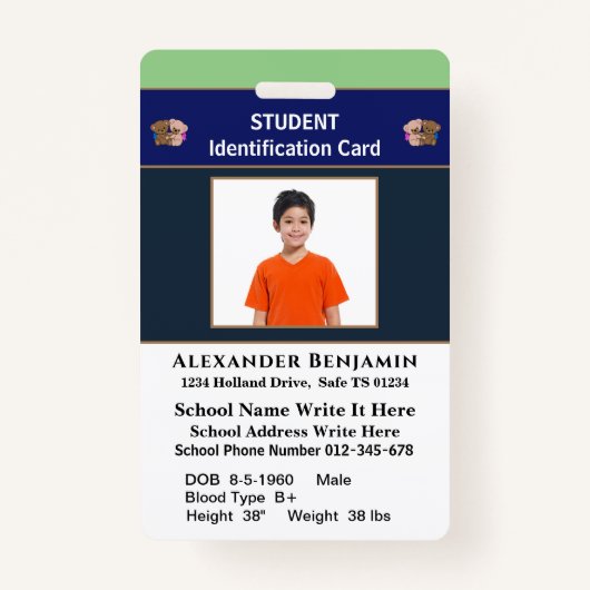 Leerling Foto School ID Identificatie Kaarten Badg Badge (Voorkant)