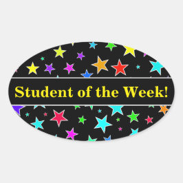 Leerling Lof + Leuk, Kleurrijk Sterren Patroon Ovale Sticker