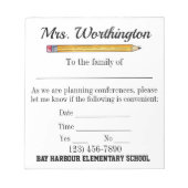 Leerlingconferentie Schoolnotitie Pad Klein Notitieblok (Voorkant)