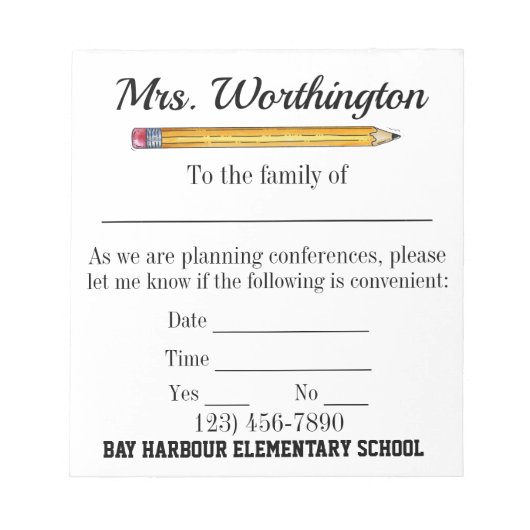 Leerlingconferentie Schoolnotitie Pad Klein Notitieblok (Voorkant)