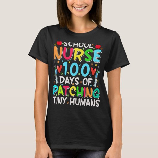 Leerlingen 100 dagen patching Tiny Humans 100 T-shirt (Voorkant)