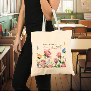 Leerlingen floral bedankt canvas tas