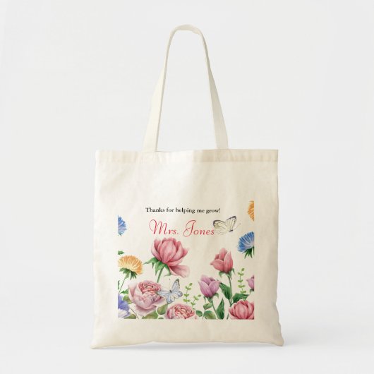 Leerlingen floral bedankt canvas tas (Voorkant)
