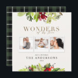 Leerlingen van zijn liefde 3 foto's met gouden bla feestdagenkaart<br><div class="desc">Wonders van zijn liefde,  religieus 3 fototoestel,  gouden scripttekst en waterverf foliage-feestkaart. Verander de achtergrondkleur om de kaart aan te passen.</div>