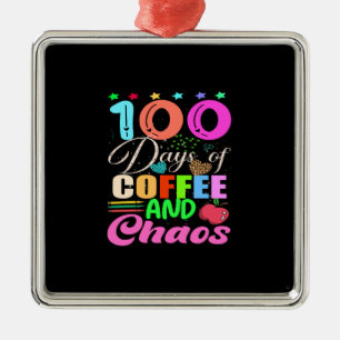 Leerlingencadeau 100 dagen koffie en chaos metalen ornament