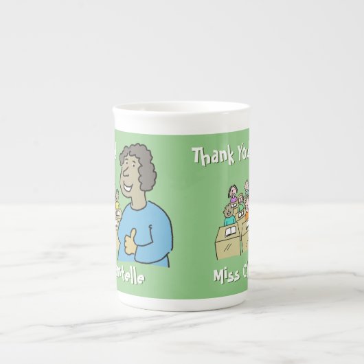 Leerlingencadeau. Dank u voor een Vrouw leraar Porselein Kop (Voorkant)