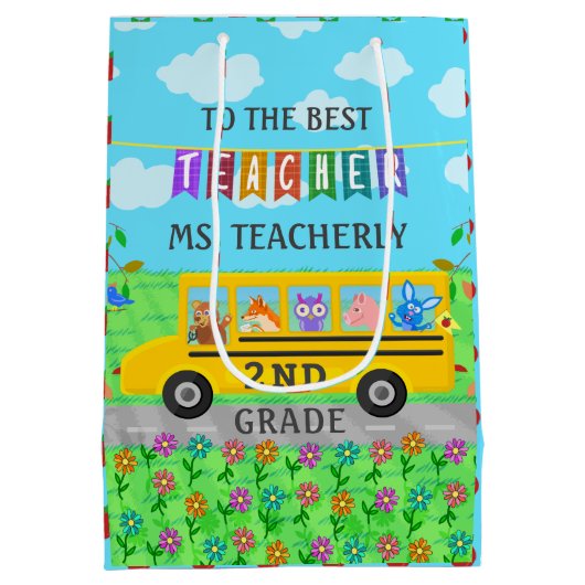 Leerlingenwaardering Bedankt | Cute bus Animals Medium Cadeauzakje (Achterkant)