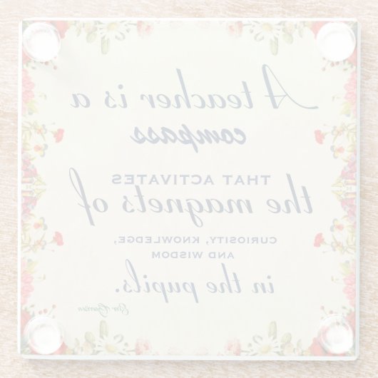 Leerlingenwaardering Een leraar is een kompas Glazen Onderzetter (Achterkant)